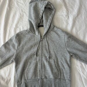 Brandy Melville Cropped Light Grey Zip-Up Hoodie